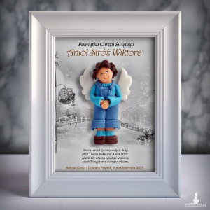 Pamiątka Chrztu Świętego - ramka 15x20 z aniołkiem