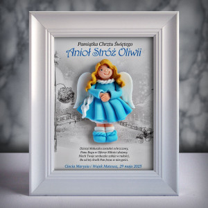 Pamiątka Chrztu Świętego - ramka 15x20 z aniołkiem