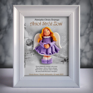 Pamiątka Chrztu Świętego - ramka 15x20 z aniołkiem