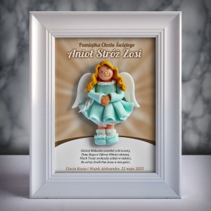 Pamiątka Chrztu Świętego - ramka 15x20 z aniołkiem
