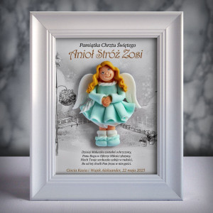 Pamiątka Chrztu Świętego - ramka 15x20 z aniołkiem