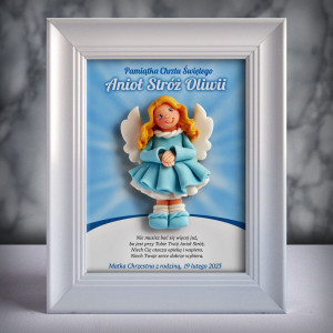 Pamiątka Chrztu Świętego - ramka 15x20 z aniołkiem