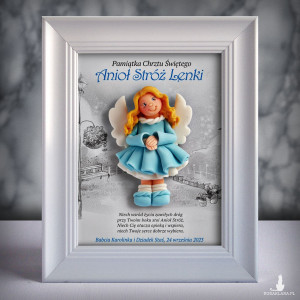 Pamiątka Chrztu Świętego - ramka 15x20 z aniołkiem