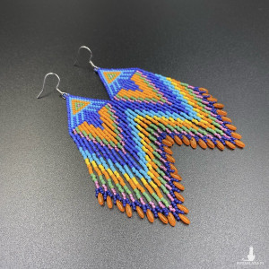 KOLCZYKI INDIAŃCE - kobaltowy, pomarańczowy #782