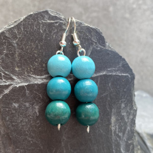 kolczyki korale drewniane turkusy