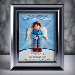 Pamiątka Chrztu Świętego - ramka 15x20 z aniołkiem