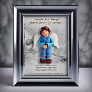 Pamiątka Chrztu Świętego - ramka 15x20 z aniołkiem