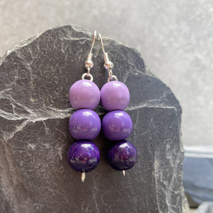kolczyki korale drewniane wrzos fiolet