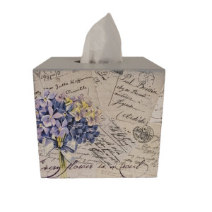 Chustecznik Pudełko na chusteczki drewniane  Kwadratowy Chustecznik BEZ Lilak Hortensja