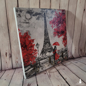 Szary kwadratowy wieszak na klucze wykonany ręcznie Paryż Francja Wieża Eiffla Prezent na parapetówkę!