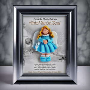 Pamiątka Chrztu Świętego - ramka 15x20 z aniołkiem