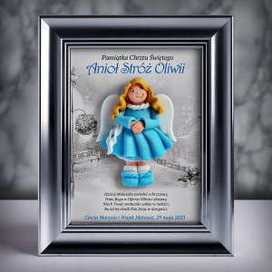 Pamiątka Chrztu Świętego - ramka 15x20 z aniołkiem