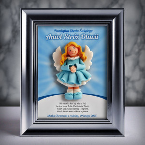 Pamiątka Chrztu Świętego - ramka 15x20 z aniołkiem
