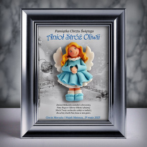 Pamiątka Chrztu Świętego - ramka 15x20 z aniołkiem