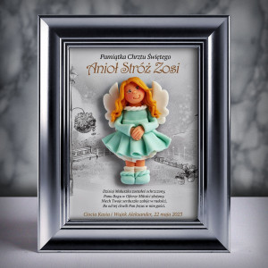 Pamiątka Chrztu Świętego - ramka 15x20 z aniołkiem