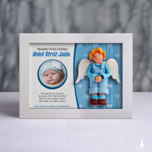 Pamiątka Chrztu Świętego - ramka 20x15 z aniołkiem