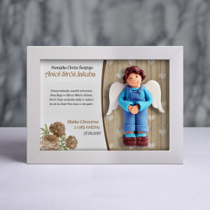 Pamiątka Chrztu Świętego - ramka 20x15 z aniołkiem