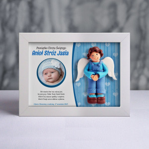 Pamiątka Chrztu Świętego - ramka 20x15 z aniołkiem
