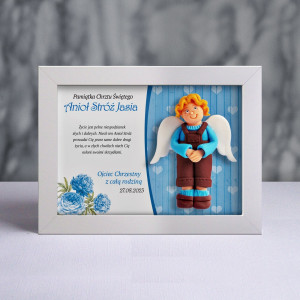 Pamiątka Chrztu Świętego - ramka 20x15 z aniołkiem