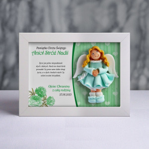 Pamiątka Chrztu Świętego - ramka 20x15 z aniołkiem
