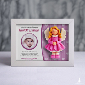 Pamiątka Chrztu Świętego - ramka 20x15 z aniołkiem