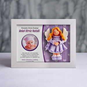 Pamiątka Chrztu Świętego - ramka 20x15 z aniołkiem