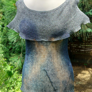 Lniana  bluzka falbanka w stylu hiszpańskim