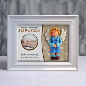 Pamiątka Chrztu Świętego - ramka 20x15 z aniołkiem