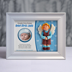Pamiątka Chrztu Świętego - ramka 20x15 z aniołkiem