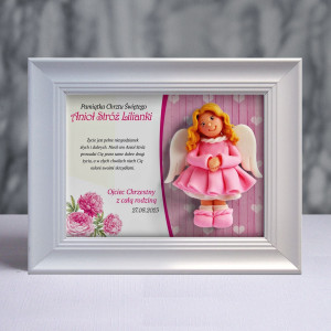 Pamiątka Chrztu Świętego - ramka 20x15 z aniołkiem