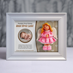 Pamiątka Chrztu Świętego - ramka 20x15 z aniołkiem