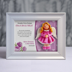 Pamiątka Chrztu Świętego - ramka 20x15 z aniołkiem