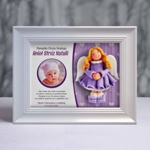 Pamiątka Chrztu Świętego - ramka 20x15 z aniołkiem