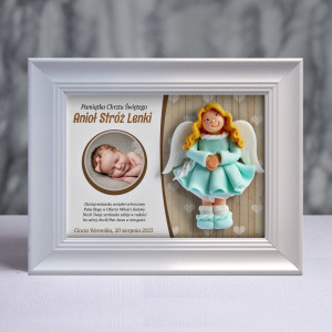 Pamiątka Chrztu Świętego - ramka 20x15 z aniołkiem