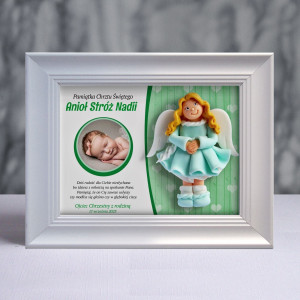 Pamiątka Chrztu Świętego - ramka 20x15 z aniołkiem