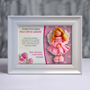 Pamiątka Chrztu Świętego - ramka 20x15 z aniołkiem
