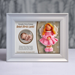 Pamiątka Chrztu Świętego - ramka 20x15 z aniołkiem