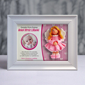 Pamiątka Chrztu Świętego - ramka 20x15 z aniołkiem