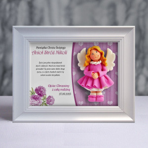 Pamiątka Chrztu Świętego - ramka 20x15 z aniołkiem