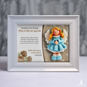 Pamiątka Chrztu Świętego - ramka 20x15 z aniołkiem