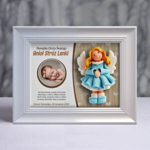 Pamiątka Chrztu Świętego - ramka 20x15 z aniołkiem