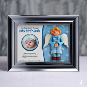 Pamiątka Chrztu Świętego - ramka 20x15 z aniołkiem