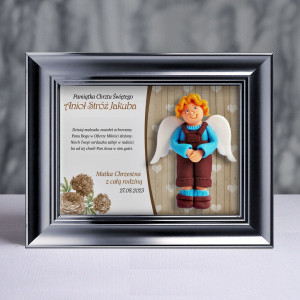 Pamiątka Chrztu Świętego - ramka 20x15 z aniołkiem