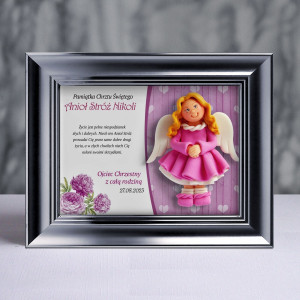 Pamiątka Chrztu Świętego - ramka 20x15 z aniołkiem