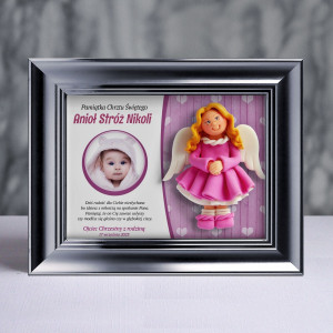 Pamiątka Chrztu Świętego - ramka 20x15 z aniołkiem