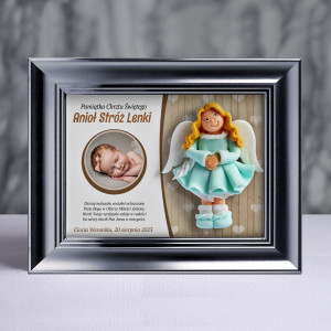 Pamiątka Chrztu Świętego - ramka 20x15 z aniołkiem