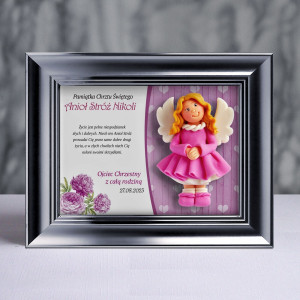 Pamiątka Chrztu Świętego - ramka 20x15 z aniołkiem