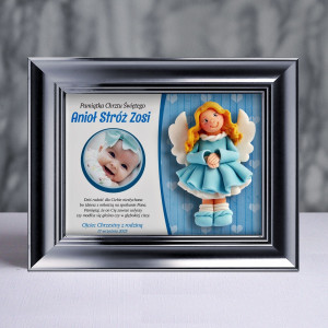 Pamiątka Chrztu Świętego - ramka 20x15 z aniołkiem