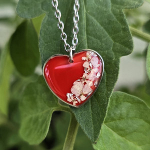 Srebrna zawieszka srebrny wisiorek kwiat naszyjnik żywica z żywicy suszone kwiaty z kwiatami naturalne kobieca dziewczęca serce serduszko czerwone