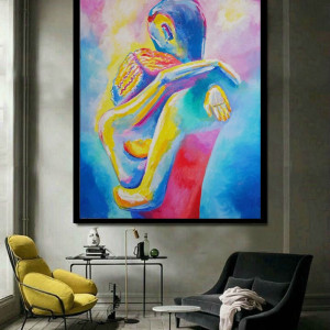 duży obraz olejny kolorowy olej na płótnie kochankowie lovers